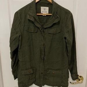 Linen Army Green Lightweight Utility Jacket